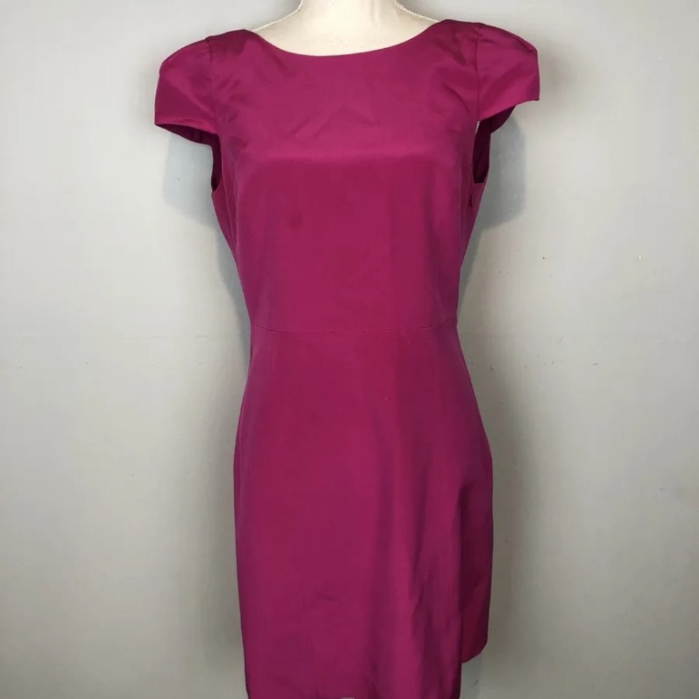 Tibi Silk Backless Open Back Dress-Cap Sleeve-deep pink -Size 6